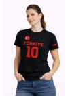 TÜRKİYE Ay Yıldız Baskılı 10 Numara Forma Tişört Taraftar T-Shirt - Siyah