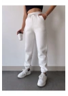 Üç İplik Basic Lastikli Eşofman Pantolon - Beyaz