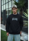 Üç İplik Bisiklet Yaka Baskılı SweatShirt - Siyah