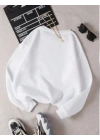 Üç İplik Biskilet Yaka Basic SweatShirt - Beyaz