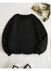 Üç İplik Biskilet Yaka Basic SweatShirt - Siyah