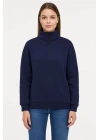 Üç İplik Dık Yaka Yarım Fermuarlı SweatShirt - Lacivert