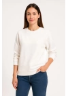 Üç İplik Düz Bisiklet Yaka SweatShirt - Beyaz