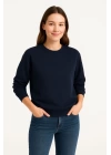 Üç İplik Düz Bisiklet Yaka SweatShirt - Lacivert
