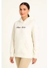 Üç İplik Kapşonlu ön Ve Arka Baskılı SweatShirt Hoodie- Beyaz