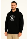 Üç İplik Kapşonlu ön Ve Arka Baskılı SweatShirt Hoodie- Siyah