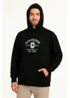 Üç İplik Kapşonlu ön Ve Arka Baskılı SweatShirt Hoodie- Siyah