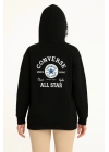 Üç İplik Kapşonlu ön Ve Arka Baskılı SweatShirt Hoodie- Siyah