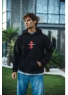 Üç İplik Kapüşonlu Baskılı Oversize SweatShirt- Siyah