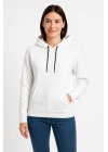 Üç İplik Kapüşonlu Kanguru Çepli SweatShirt Hoodie - Beyaz