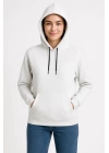 Üç İplik Kapüşonlu Kanguru Çepli SweatShirt Hoodie - Beyaz