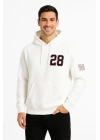 Üç İplik Kapüşonlu Ön Ve Arka Baskılı SweatShirt Hoodie - Beyaz