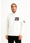 Üç İplik Kapüşonlu Ön Ve Arka Baskılı SweatShirt Hoodie - Beyaz