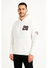 Üç İplik Kapüşonlu Ön Ve Arka Baskılı SweatShirt Hoodie - Beyaz