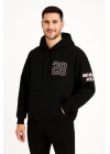 Üç İplik Kapüşonlu Ön Ve Arka Baskılı SweatShirt Hoodie - Siyah