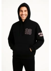 Üç İplik Kapüşonlu Ön Ve Arka Baskılı SweatShirt Hoodie - Siyah
