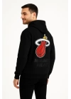 Üç İplik Kapüşonlu Ön Ve Arka Baskılı SweatShirt Hoodie - Siyah