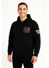 Üç İplik Kapüşonlu Ön Ve Arka Baskılı SweatShirt Hoodie - Siyah