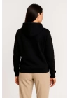 Üç İplik Kapüşonlu Tam Fermuarlı Kanguru Çepli SweatShirt Hoodie - Siyah