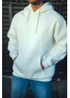 Üç İplik Penye Kapşonlu Basic SweatShirt - Beyaz