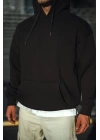 Üç İplik Penye Kapşonlu Basic SweatShirt - Siyah
