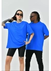 Unisex Basic Bisiklet Yaka Oversize T-Shirt - Mavi