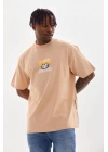 Unisex Baskılı Oversize T-Shirt - Bej