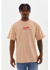 Unisex Baskılı Oversize T-Shirt - Bej