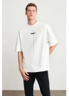 Unisex Baskılı Oversize T-Shirt - Beyaz