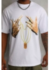 Unisex Baskılı Oversize T-Shirt - Beyaz