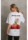Unisex Baskılı Oversize T-Shirt - Beyaz
