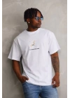 Unisex Baskılı Oversize T-Shirt - Beyaz