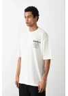 Unisex Baskılı Oversize T-Shirt - Beyaz