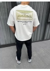 Unisex Baskılı Oversize T-Shirt - Beyaz