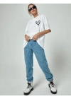 Unisex Baskılı Oversize T-Shirt - Beyaz