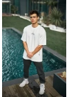 Unisex Baskılı Oversize T-Shirt - Beyaz