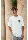 Unisex Baskılı Oversize T-Shirt - Beyaz