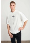Unisex Baskılı Oversize T-Shirt - Beyaz