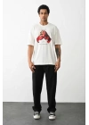 Unisex Baskılı Oversize T-Shirt - Beyaz