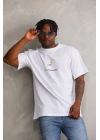 Unisex Baskılı Oversize T-Shirt - Beyaz