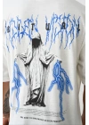 Unisex Baskılı Oversize T-Shirt - Beyaz