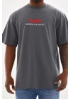 Unisex Baskılı Oversize T-Shirt - Füme