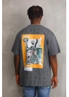 Unisex Baskılı Oversize T-Shirt - Füme