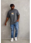 Unisex Baskılı Oversize T-Shirt - Füme