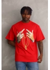Unisex Baskılı Oversize T-Shirt - Kırmızı