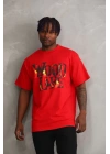 Unisex Baskılı Oversize T-Shirt - Kırmızı
