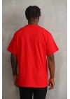 Unisex Baskılı Oversize T-Shirt - Kırmızı