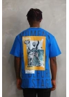 Unisex Baskılı Oversize T-Shirt - Mavi
