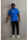 Unisex Baskılı Oversize T-Shirt - Mavi