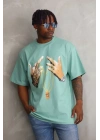 Unisex Baskılı Oversize T-Shirt - Mint Yeşili